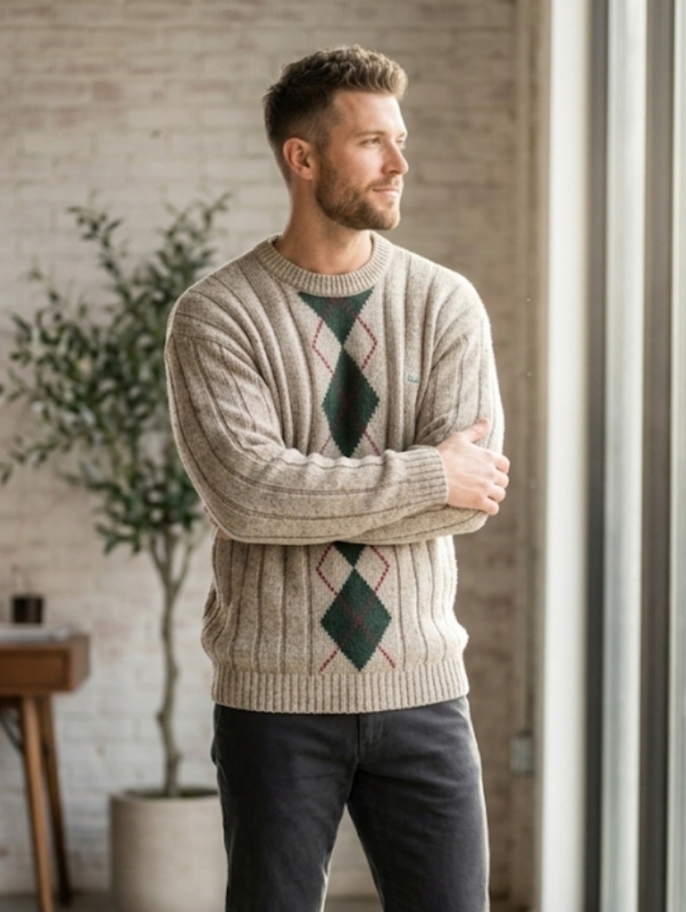 Vintage Lacoste Wool Blend Argyle Crewneck Sweater